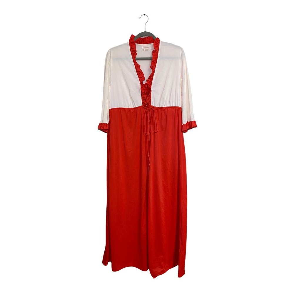 J.C. Penny Vintage LoungeWear NightGown Robe Ruffles Orange White 60's 70's SZ M